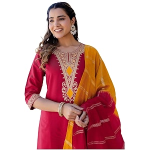 SIRIL Womens Cotton Blend Sequence Embroidery Straight