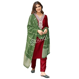 SIRIL Womens Cotton Blend Sequence Embroidery Straight