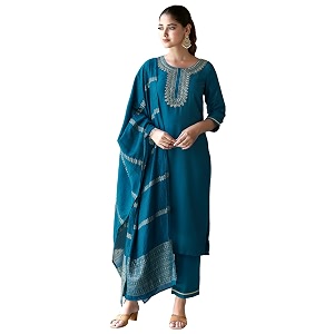 SIRIL Womens Cotton Blend Embroidery Straight Kurta