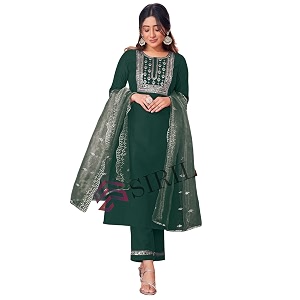 SIRIL Womens Cotton Blend Sequence Embroidery Straight