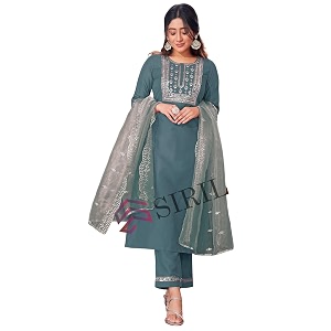 SIRIL Womens Cotton Blend Sequence Embroidery Straight