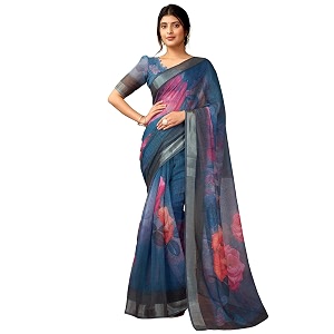 siril women39s cotton linen printed readymade saree 1 minute ready to wear saree with unstitched blouse piece