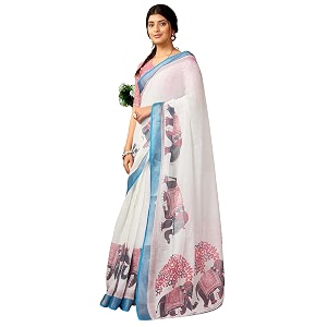 siril women39s cotton linen printed readymade saree 1 minute ready to wear saree with unstitched blouse piece