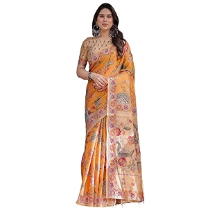 SIRIL Womens Cotton Linen Printed Handloom Saree