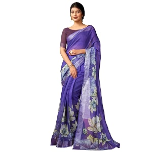 siril women39s cotton linen printed readymade saree 1 minute ready to wear saree with unstitched blouse piece