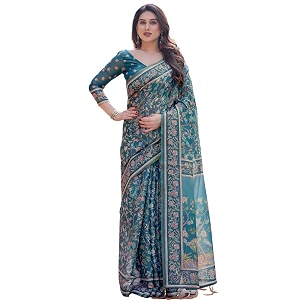 SIRIL Womens Cotton Linen Printed Handloom Saree
