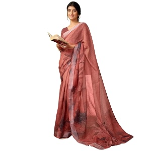 siril women39s cotton linen printed readymade saree 1 minute ready to wear saree with unstitched blouse piece