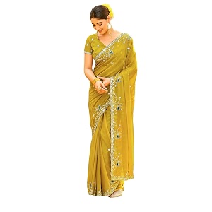 SIRIL Womens Georgette Embroidery Saree With Unstitched