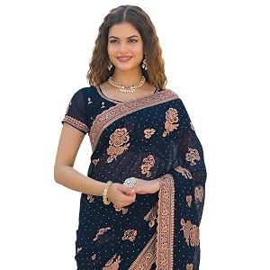 SIRIL Womens Georgette Embroidery Saree With Unstitched