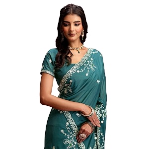 SIRIL Womens Georgette Embroidery Saree With Unstitched