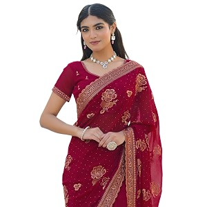 SIRIL Womens Georgette Embroidery Saree With Unstitched