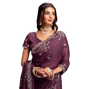SIRIL Womens Georgette Embroidery Saree With Unstitched