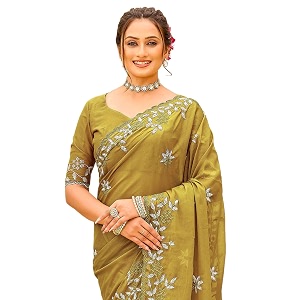 SIRIL Womens Shimmer Georgette Embroidery Scalloped