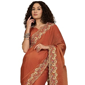 SIRIL Womens Shimmer Georgette Scalloped Border Sequins