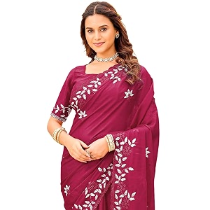 SIRIL Womens Shimmer Georgette Embroidery Scalloped