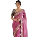 SIRIL Women39s Shimmer Georgette Scalloped Border Sequins