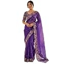 SIRIL Women39s Shimmer Georgette Scalloped Border Sequins