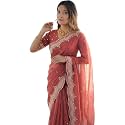 SIRIL Women39s Shimmer Georgette Scalloped Border Sequins