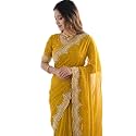 SIRIL Women39s Shimmer Georgette Scalloped Border Sequins