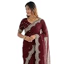 SIRIL Women39s Shimmer Georgette Scalloped Border Sequins