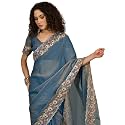SIRIL Women39s Shimmer Georgette Scalloped Border Sequins