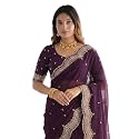 SIRIL Women39s Shimmer Georgette Scalloped Border Sequins