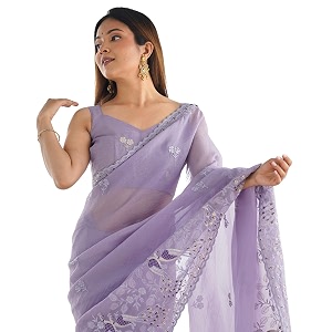 SIRIL Womens Silk Blend Sequence Embroidery Saree