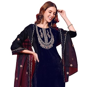 SIRIL Womens Velvet Embroidery Straight Kurta Pant