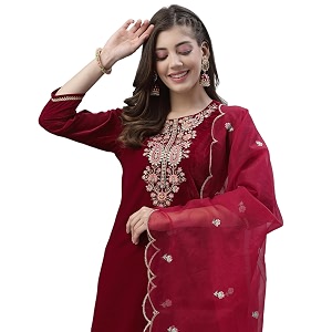 SIRIL Womens Velvet Embroidery Straight Kurta Pant