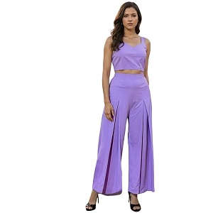 siril women crepe solidstylish2 piece maxi co-ord settop and pant set