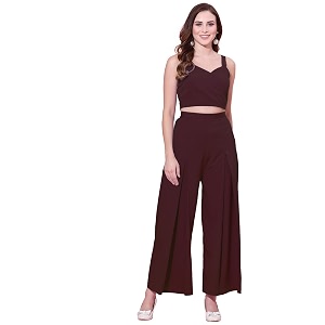 siril women crepe solidstylish2 piece maxi co-ord settop and pant set