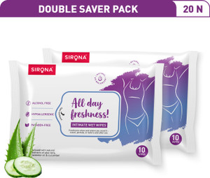 sirona ph balanced intimate wet wipes for men  women intimate wipes 20 sheets pack of 2