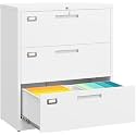 SISESOL 3 Drawer Lateral File Cabinet with Lock,White Lateral Filing Cabinet,Horizontal Metal Filing Cabinets,Locked Wide Three Drawer File Cabinets for Office Home,Fit A4/F4/Letter/Legal File