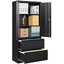 SISESOL 2 Drawer Lateral File Cabinet with Lock and Shelf,71" Black Filing Storage Cabinet with Doors,Locking Metal Storage Cabinets with Drawers for Home,Office,Garage,School,Fit A4/Letter/Legal File