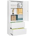 SISESOL 2 Drawer Lateral File Cabinet with Lock and Shelf,71" White Filing Storage Cabinet with Doors,Locking Metal Storage Cabinets with Drawers for Home,Office,Garage,School,Fit A4/Letter/Legal File