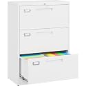 SISESOL 3 Drawer Lateral File Cabinet with Lock,White Lateral Filing Cabinet,Horizontal Metal Filing Cabinets,Locked Wide Three Drawer File Cabinets for Office Home,Fit Letter/A4/F4/Legal File