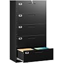 SISESOL 5 Drawer Lateral File Cabinet with Lock,Black Lateral Filing Cabinet,Horizontal Metal Filing Cabinets,Large Locked Wide Five Drawer File Cabinets for Office Home,Fit A4/F4/Letter/Legal File