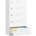SISESOL 5 Drawer Lateral File Cabinet with Lock,White Lateral Filing Cabinet,Horizontal Metal Filing Cabinets,Large Locked Wide Five Drawer File Cabinets for Office Home,Fit A4/F4/Letter/Legal File