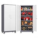 SISESOL 75" Tall Gray White Metal Storage Cabinet with Wheels and Shelves