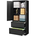 SISESOL Black Metal Storage Cabinet with Drawers and Lock,Locking Steel Storage Cabinet with Doors and Shelves,71" Office File Cabinets for Home Office,Warehouse,Garage,School (Black, 2 Drawers)