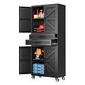 SISESOL Black Metal Storage Cabinet with Wheels and Drawers,Rolling Garage Storage Cabinet with Doors and Adjustable Shelves,73" Mobile Tall Large Metal Tool Cabinets for Home,Office,Garage
