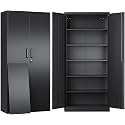 SISESOL Metal Storage Cabinet with Lock and 5 Adjustable Shelves,Lockable Garage Storage Cabinet,71" Black Steel File Cabinets with Locking Doors,Tool Cabinets for Home,Office,Garage