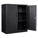SISESOL Metal Storage Cabinet Locked Steel Cabinet with 2 Adjustable Shelves,Office Cabinet Locking Tool Cabinets,Kitchen Storage Cabinets Metal Locker Small Counter Height Storage Cupboard 36" H