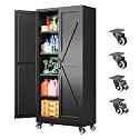 SISESOL Metal Storage Cabinet with Wheels,71 inch Tall Rolling Garage Storage Cabinet,Metal Cabinets with Wheels and Shelves, Deep Heavy Duty Tool Cabinet for Garage,Home,Office,Shop (Black)