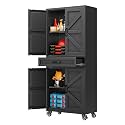 SISESOL Metal Storage Cabinet with Wheels and Drawer,Rolling Garage Cabinet with Doors and Adjustable Shelves,73" Mobile Tall Large Metal Cabinets for Home,Office,Garage,Shop (Black)