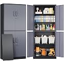 SISESOL Metal Storage Cabinets with Doors and Shelves,71" Metal Garage Storage Cabinet with Lock,Gray Steel Cabinet with Locking Doors,4 Door Lockable Cabinets for Garage,Home,Office