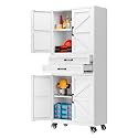 SISESOL White Metal Storage Cabinet with Wheels and Drawers,Rolling Garage Storage Cabinet with Doors and Adjustable Shelves,73" Mobile Tall Large Metal Tool Cabinets for Home,Office,Garage