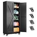 SISESOL Wide &amp; Deep Metal Storage Cabinet with Wheels,75 inch Tall Rolling Garage Storage Cabinet, Metal Cabinets with Wheels and Shelves, Deep Heavy Duty Tool Cabinet for Garage,Office,Shop (Black)