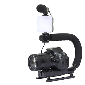 video tripod set with led light microphone smartphone video recording kit u-shaped portable camera holder
