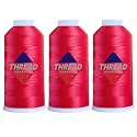 Sissewpro 40WT Machine Embroidery Thread 3 Big Spool (5,000M Each 15,000M Total) – 3 x Red Polyester Embroidery Machine Thread 120D/2 for Commercial &amp; Home Embroidery Machines